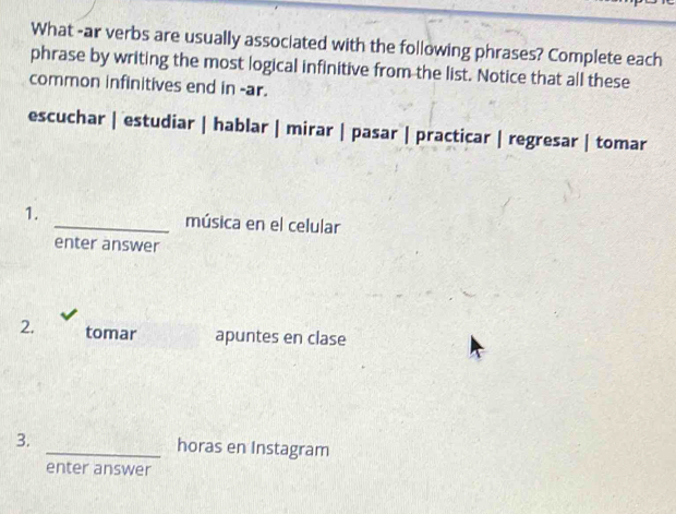 Solved: What -ar verbs are usually associated with the following ...