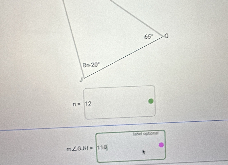 n= 12
label optional
m∠ GJH=116