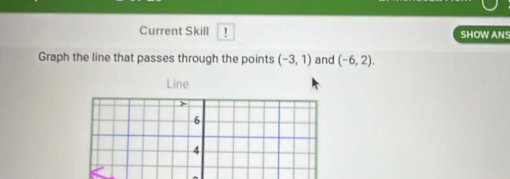 Current Skill ! 
SHOWANS 
Graph the line that passes through the points (-3,1) and (-6,2). 
Line