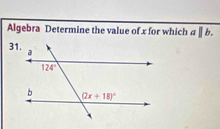 Algebra Determine the value of x for which aparallel b.