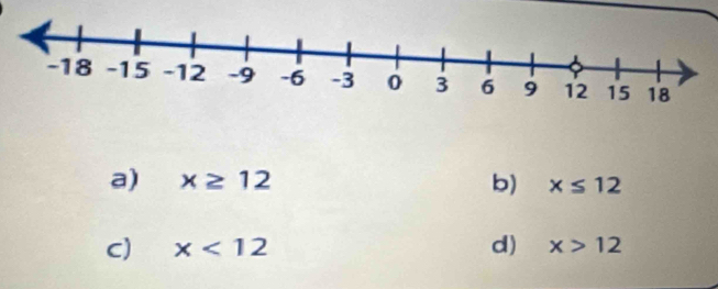 a) x≥ 12 b) x≤ 12
C) x<12</tex> d) x>12