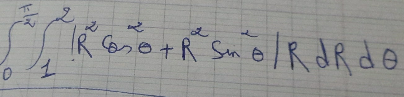 ∈t _0^((frac π)2)∈t _1^(2|R^2)cos^2θ +R^2sin^2θ |RdRdθ