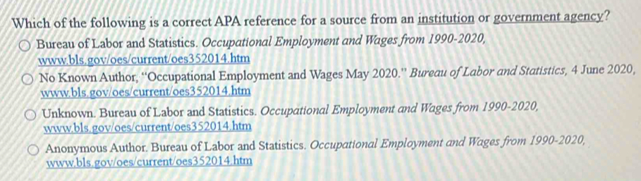 Solved: Which of the following is a correct APA reference for a source ...