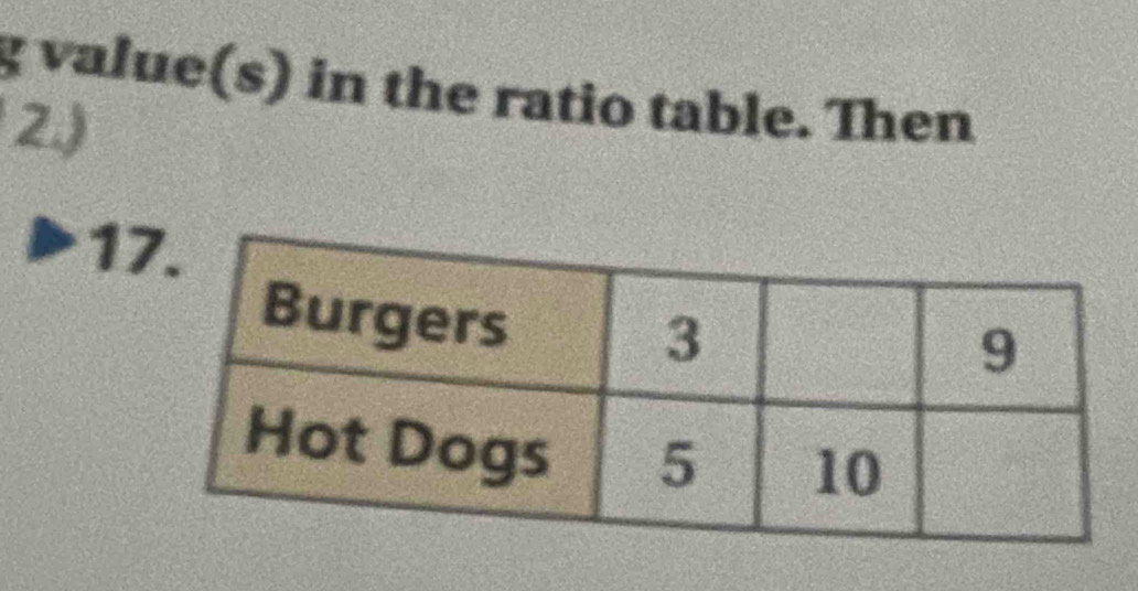 value(s) in the ratio table. Then 
2) 
1