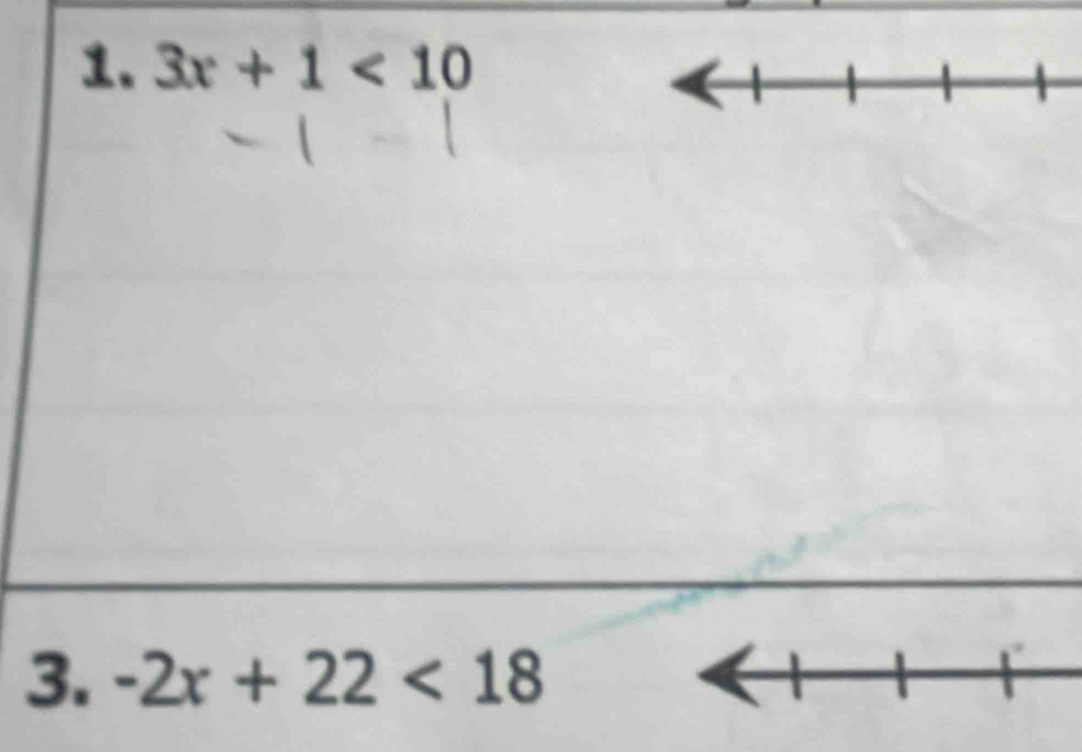 3x+1<10</tex> 
3. -2x+22<18</tex>