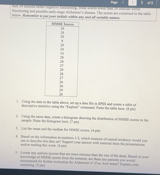 Solved: Page 1 of 3 than 24 indicate better cognitive functioning ...