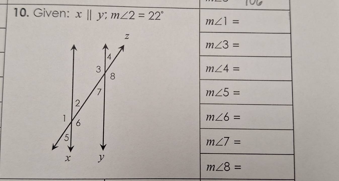 Given: x||y;m∠ 2=22°