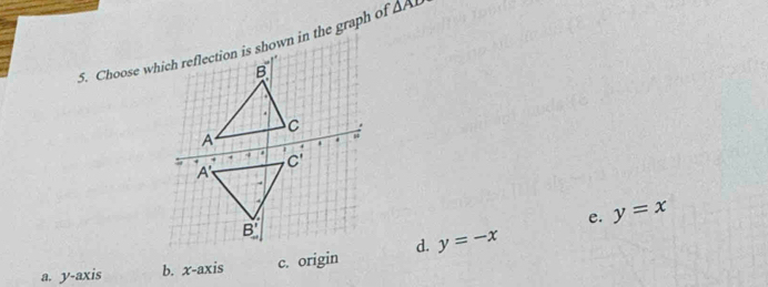 △ AD
e. y=x
a. y-axis b. x-axis c. origind. y=-x