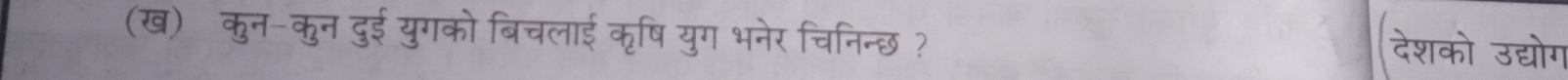 (ख) कुन-कुन दुई युगको बिचलाई कृषि युग भनेर चिनिन्छ ? देशको उद्योग