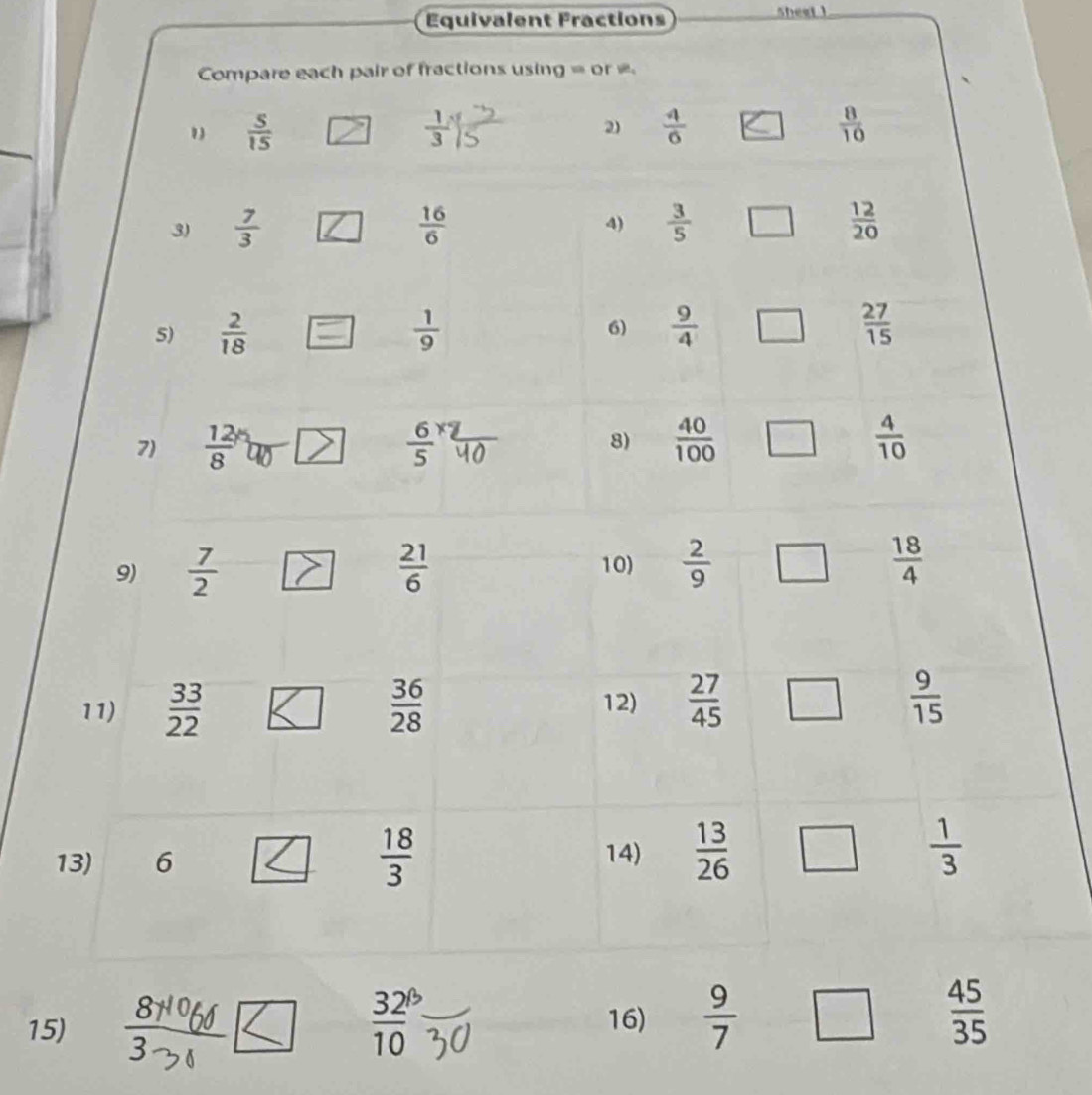 Equivalent Fractions s heet !
15