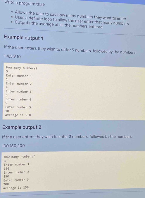 Solved: Write a program that: Allows the user to say how many numbers ...