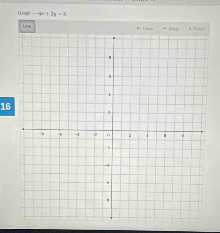 Graph -4x+2y=8. 
Line Undo 
16