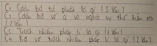 (dān bá tí pluāh là qi (3 lāin) 
(2. (dán bd vè q và nghiā vu the hién nth 
(Zlān ) 
C3: Tach whièin phap li lā qi (ì làn) 
Cu Bd vo tich whiem phap Lí lā qi (I lán).