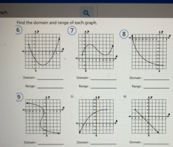 Solved: aph. Find the domain and range of each graph. 6 7 8 _ _ Domain ...