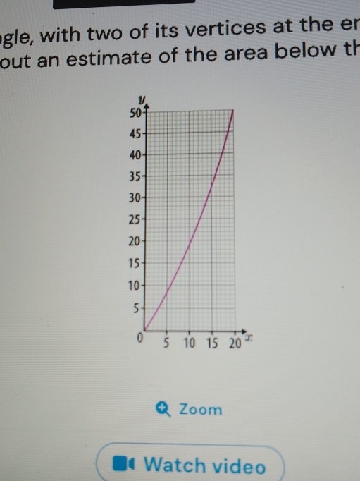 agle, with two of its vertices at the er 
out an estimate of the area below th 
Zoom 
Watch video