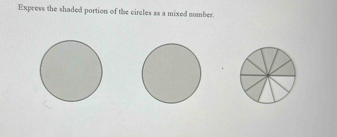 Express the shaded portion of the circles as a mixed number.