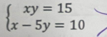 beginarrayl xy=15 x-5y=10endarray.