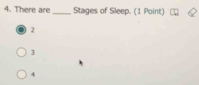 There are _Stages of Sleep. (1 Point)
2
3
4