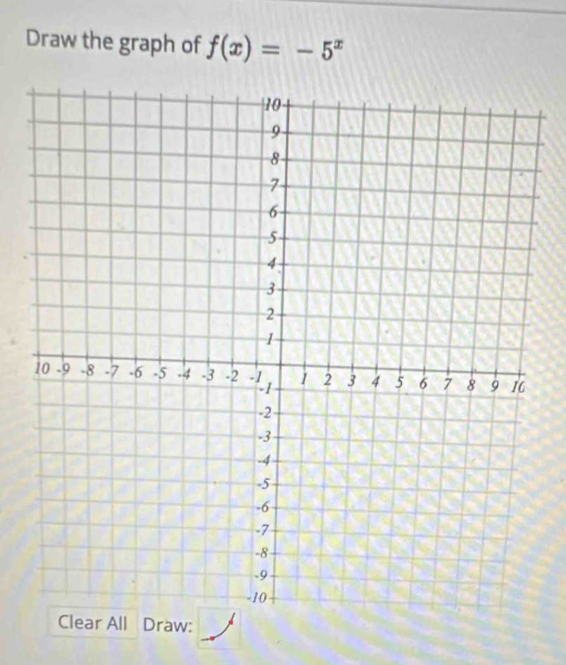 Draw the graph of f(x)=-5^x
Draw: