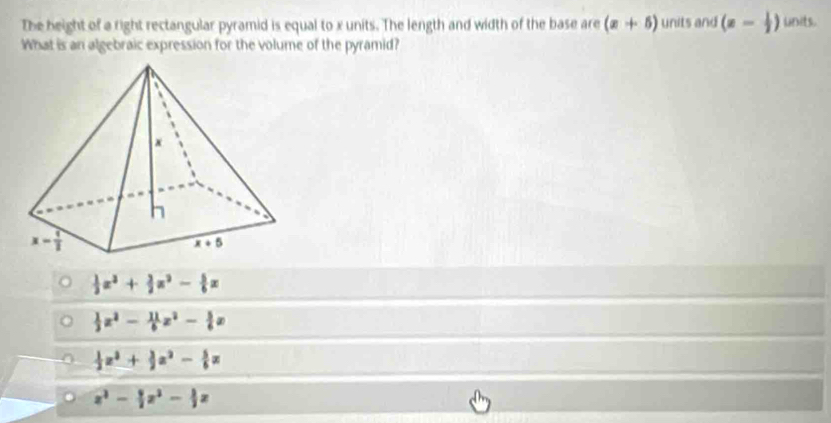 Solved: The height of a right rectangular pyramid is equal to x units ...