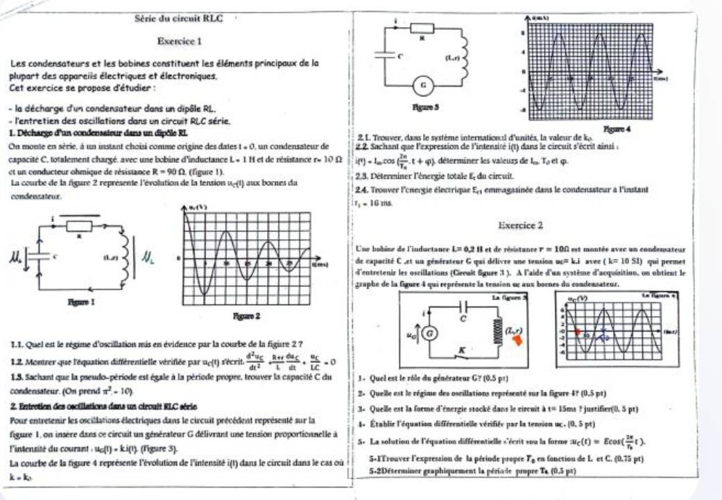 Solved: Série du circuit RLC Exercice 1 Les condensateurs et les ...
