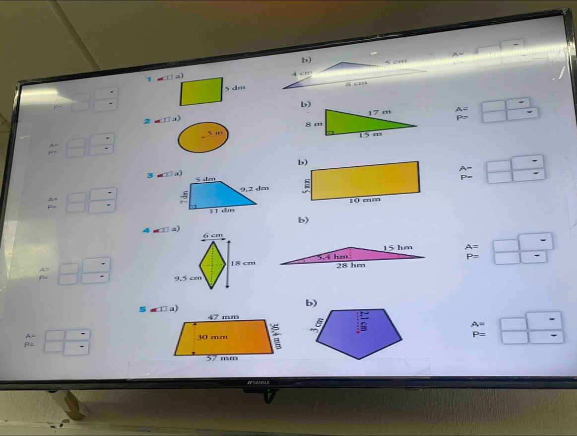 x_1=
b)
5 cm
1 ■□ a)4 cm
8 cm
P=
2 a)
A=
P=
5 113
A=
P=
A=
3 a a)
-

A=
P=

b)
4
P=

A=
A=
P=
5

A=
A=
P=
P=
OSANSUI