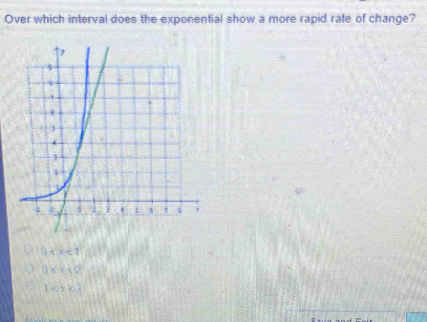 Over which interval does the exponential show a more rapid rate of change?

cx<2</tex>
1· n* c2