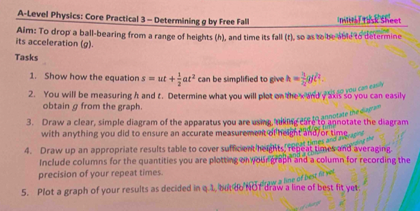 Solved: A-Level Physics: Core Practical 3 - Determining g by Free Fall ...
