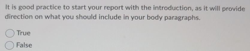 Solved: It is good practice to start your report with the introduction ...