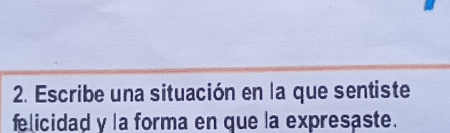 Escribe una situación en la que sentiste 
felicidad y la forma en que la expresaste.