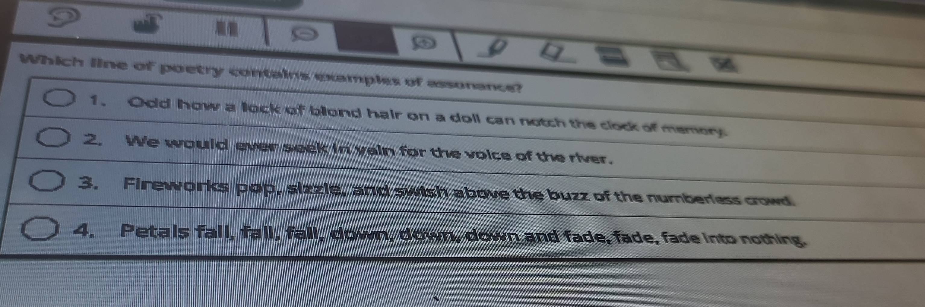 Resuelto:Which line of poetry contains examples of assonance? 1. Odd ...