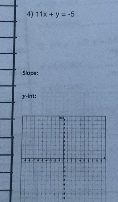 11x+y=-5
Slope:
y -int:
4