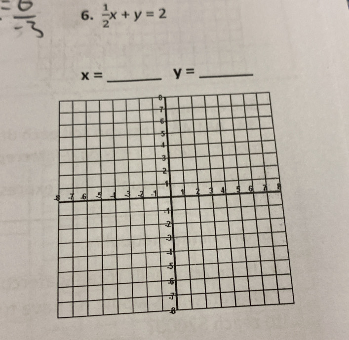  1/2 x+y=2
x= _
y= _