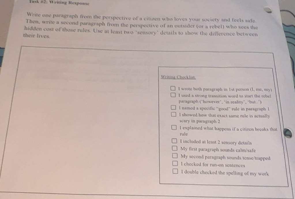 Solved: Task #2: Writing Response Write one paragraph from the ...