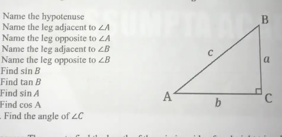 Solved: Name the hypotenuse Name the leg adjacent to ∠ A Name the leg ...