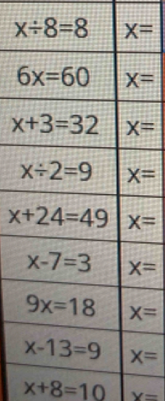 x+8=10 x=