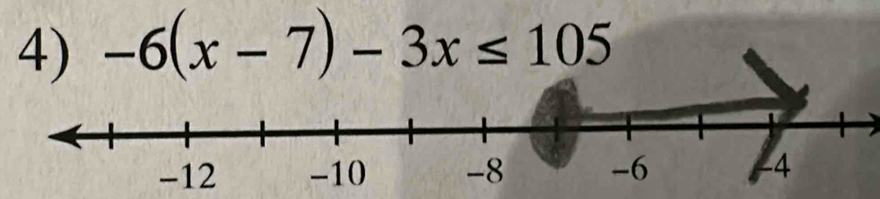 -6(x-7)-3x≤ 105