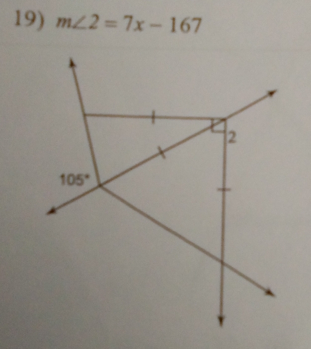 m∠ 2=7x-167