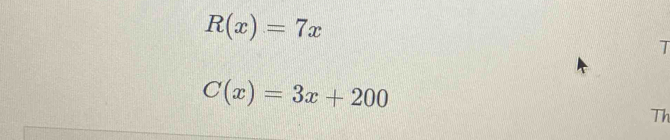 R(x)=7x
T
C(x)=3x+200
Th