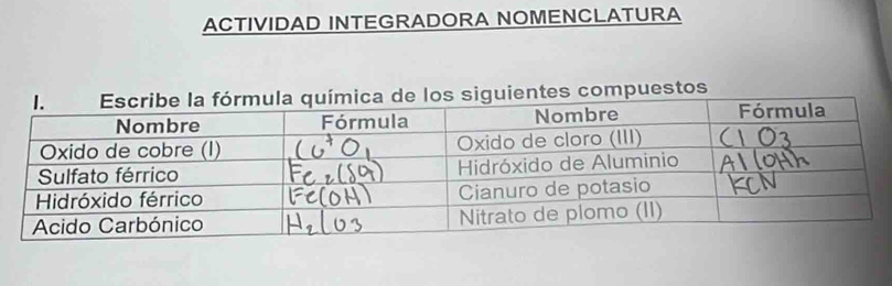 ACTIVIDAD INTEGRADORA NOMENCLATURA 
s compuestos