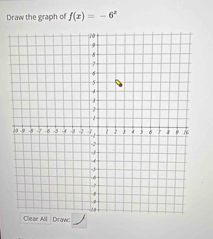 Draw the graph of f(x)=-6^x
Clear All Draw: