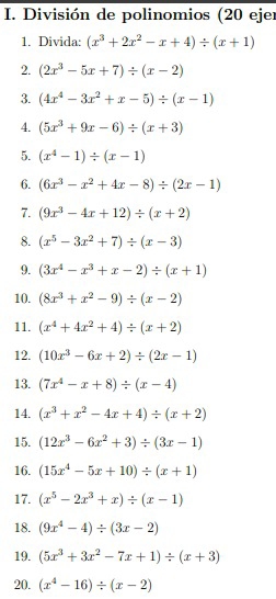 Resuelto:División de polinomios (20 eje: 1. Divida: (x^3+2x^2-x+4)/ (x+ ...