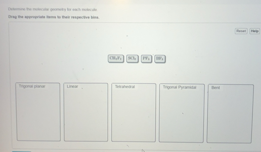 Solved: Determine the molecular geometry for each molecule Drag the ...