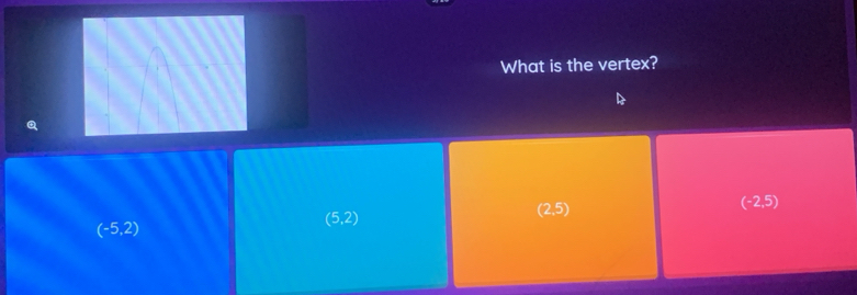 What is the vertex?
Q
(2,5)
(-2,5)
(-5,2)
(5,2)