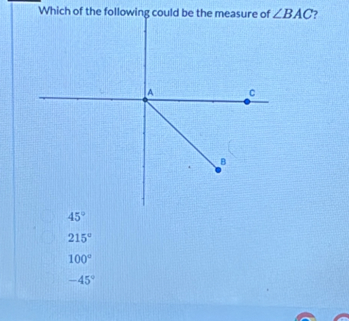 ∠ BAC ?
215°
100°
-45°