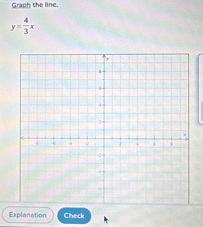 Graph the line.
y= 4/3 x
Explanation Check