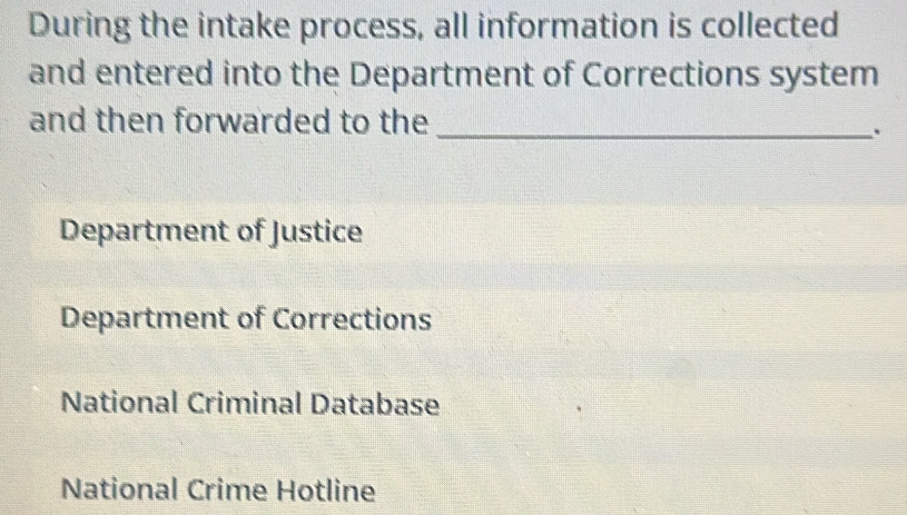 Solved: During the intake process, all information is collected and ...