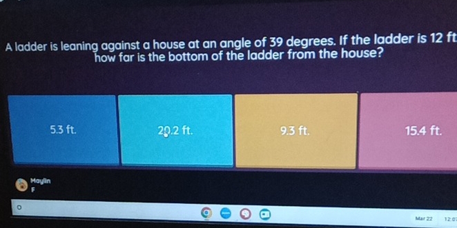 Solved: A ladder is leaning against a house at an angle of 39 degrees ...
