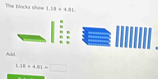 The blocks show 1.18+4.81. 
Add、
1.18+4.81=□