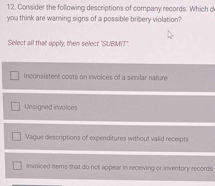Solved: Consider the following descriptions of company records. Which d ...